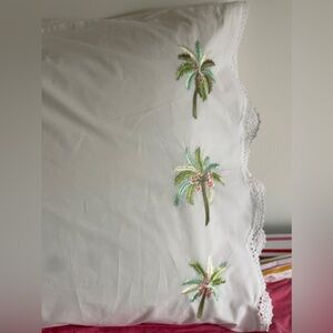 Pine Cone Hill Embroidered Palm Tree Pillowcase - White set of 2 standard